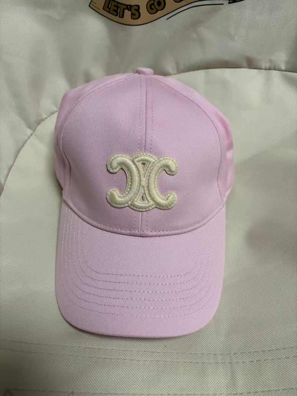 Celine Triomphe Logo Embroidered Light Pink Baseball Cap